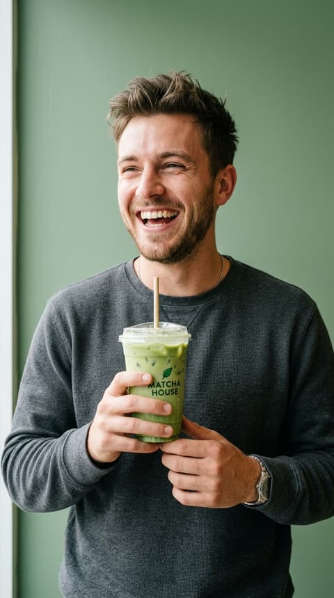 Man with an Iced Matcha Latte